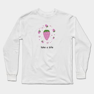 Cute strawberry and hearts with take a bite text Long Sleeve T-Shirt